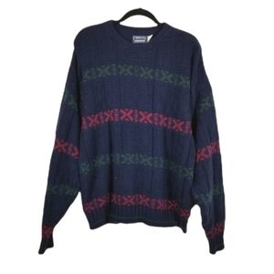 Crew Neck Sweater Striped 100% Cotton Soft Oversized Textured Ribbed Chunky XL